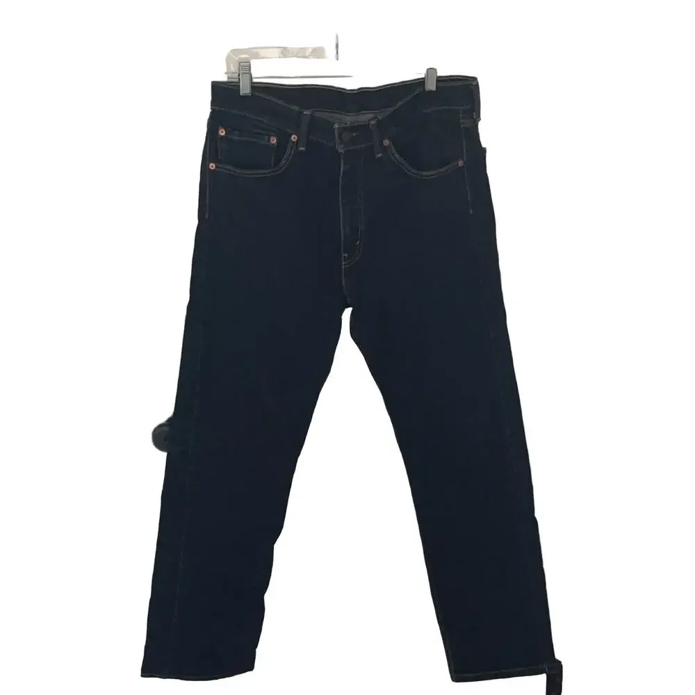 Levi Strauss 505 Regular Fit Straight Jeans Men W36 L32 Dark Blue